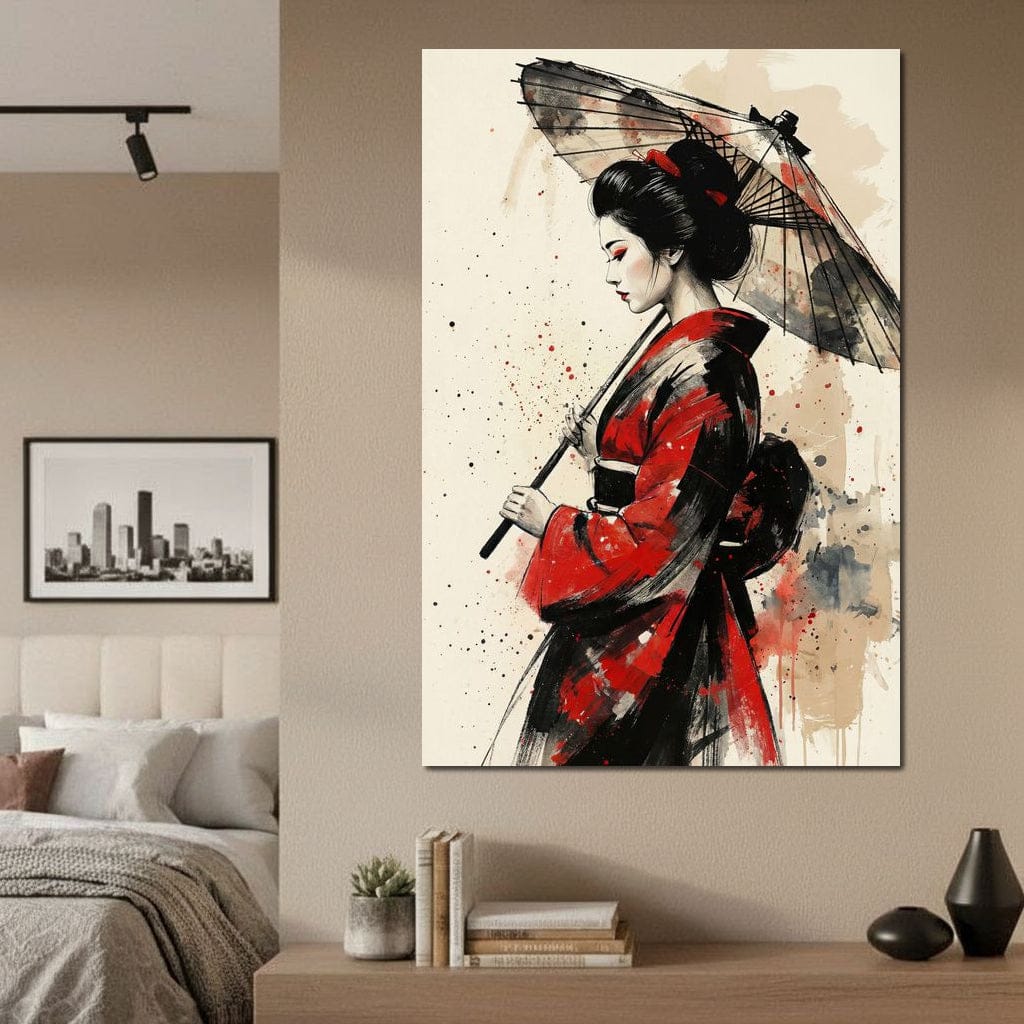 Japanese Woman with Umbrella Canvas Wall Art