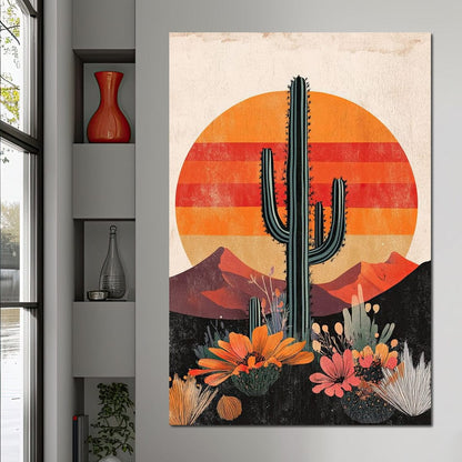 Desert Blooming Cactus Radiance Canvas Wall Art