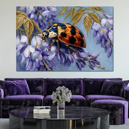 Ladybug On Wisteria Bloom Canvas Wall Art