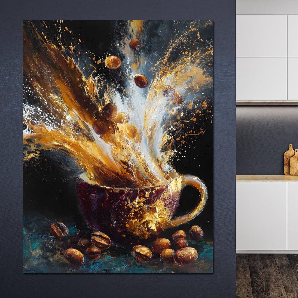 Golden Espresso Burst Cup Canvas Wall Art