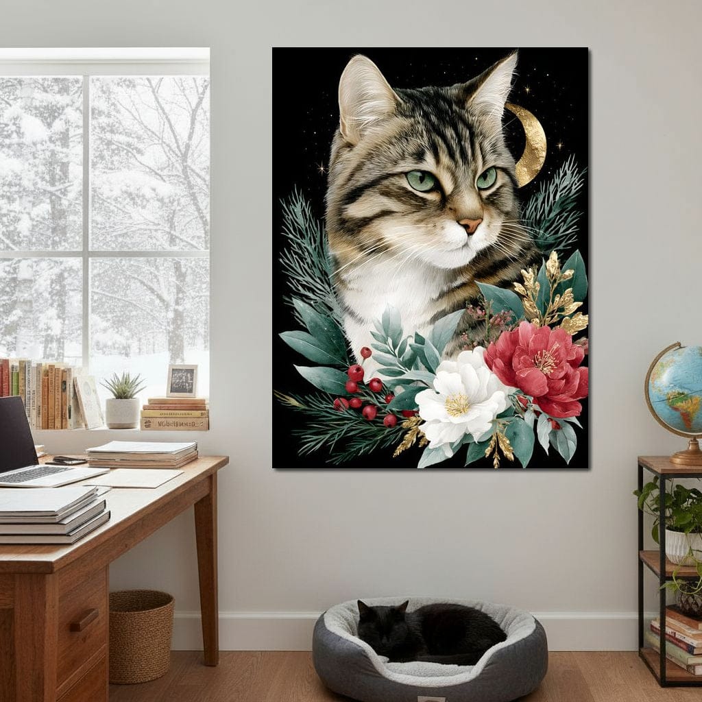 Moonlit Floral Gold Tabby Canvas Wall Art