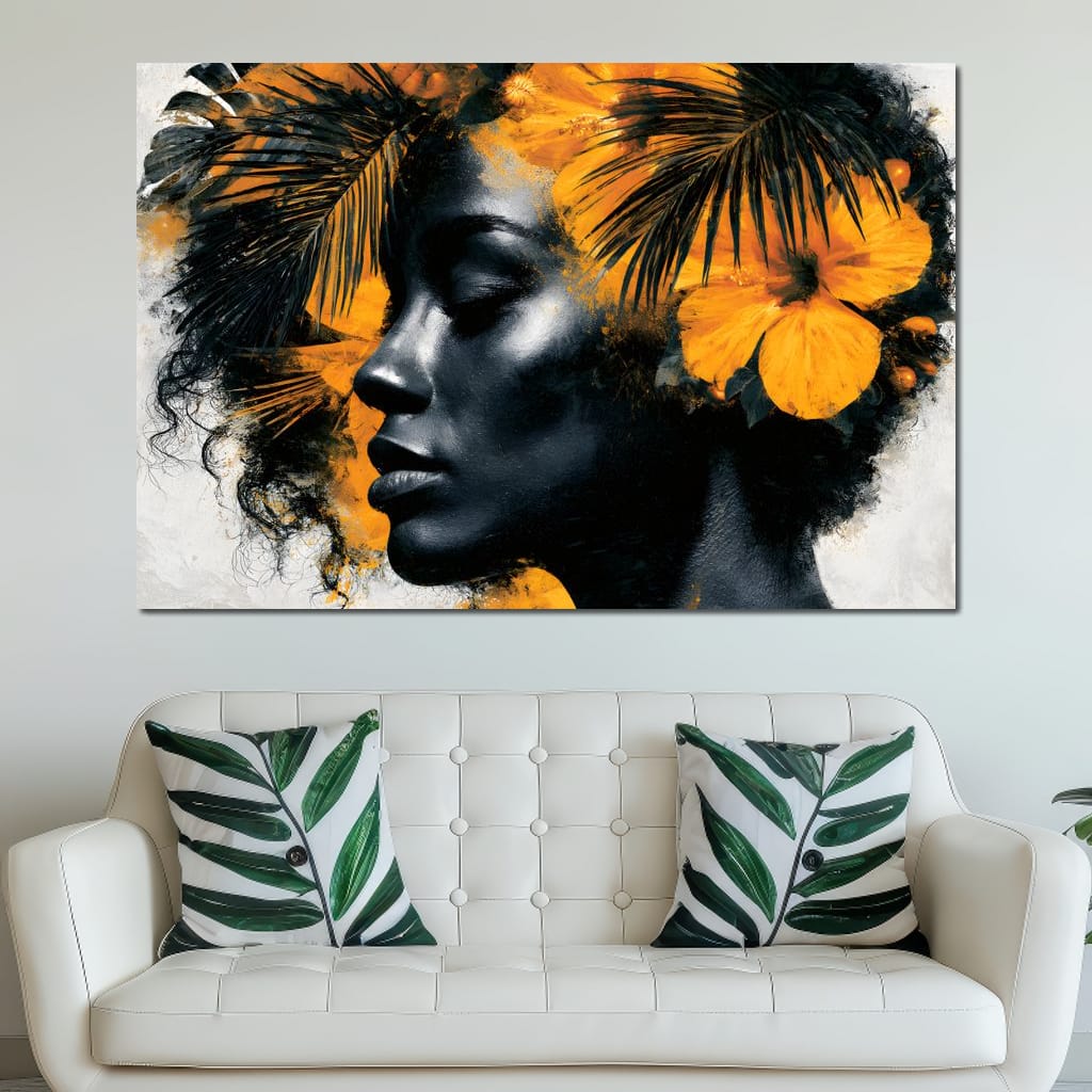 Golden Flora Crowned Spirit Canvas Wall Art
