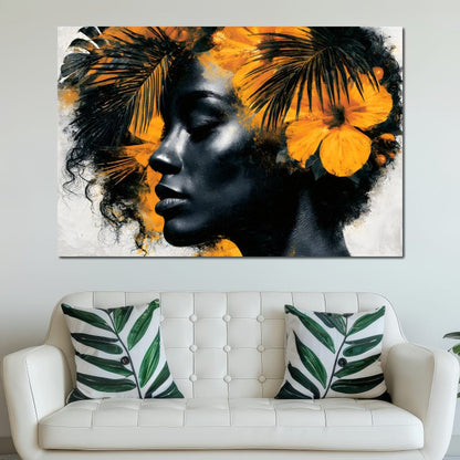Golden Flora Crowned Spirit Canvas Wall Art
