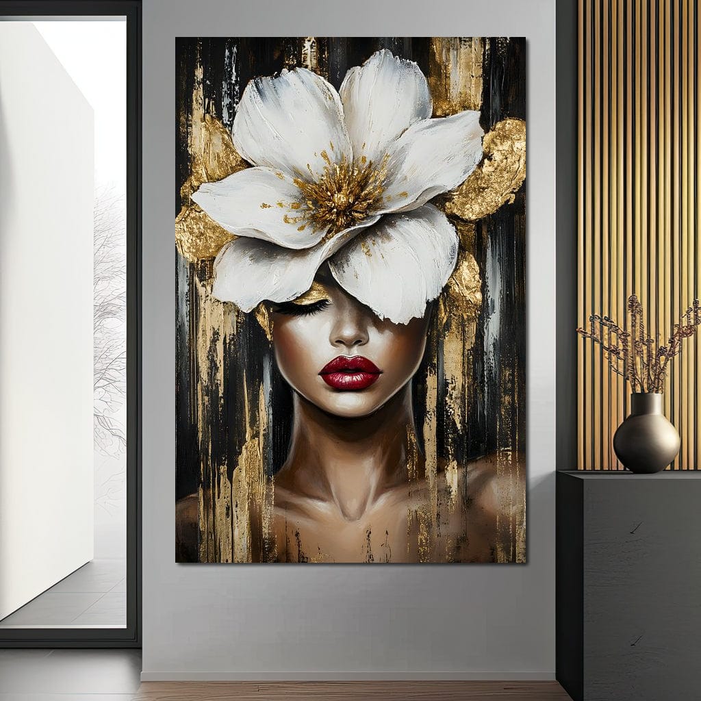 White Petals Golden Dreams Canvas Wall Art