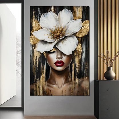 White Petals Golden Dreams Canvas Wall Art
