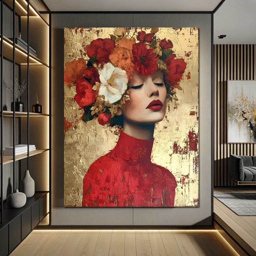 Golden Petal Crowned Reverie Canvas Wall Art