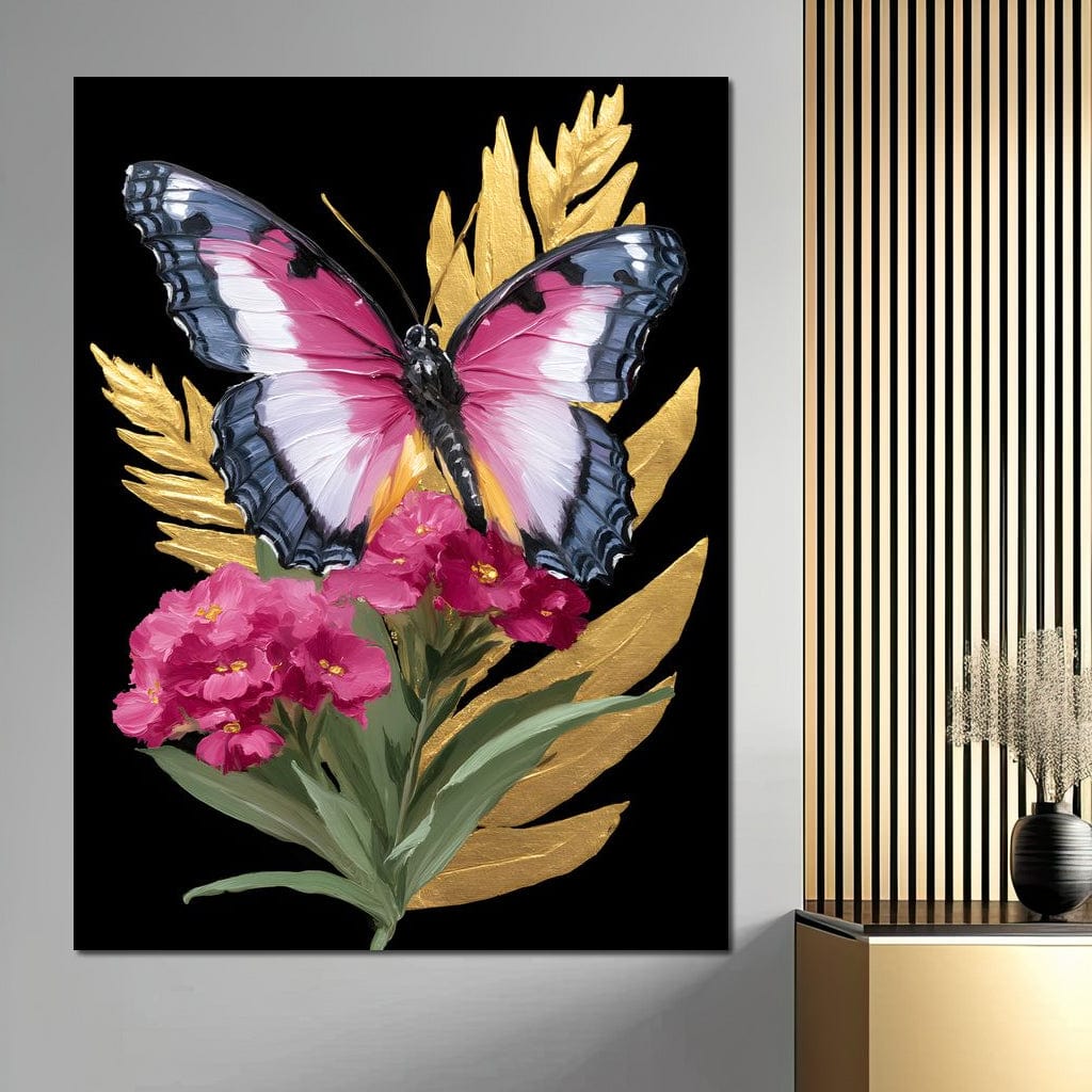 Radiant Butterfly and Gold Florals Canvas Wall Art