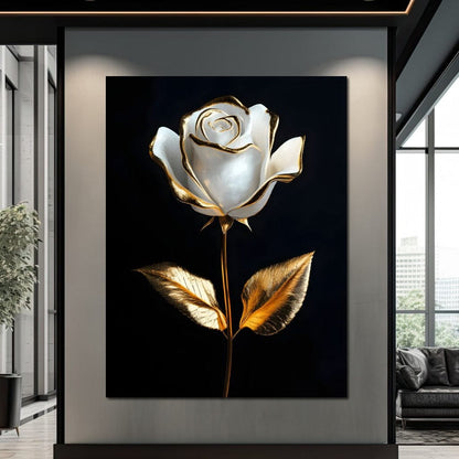 Golden Elegance Blossom Canvas Wall Art