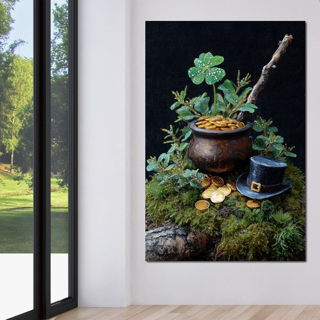 Lucky Clover Gold Pot Canvas Wall Art