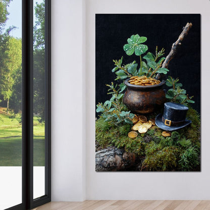 Lucky Clover Gold Pot Canvas Wall Art