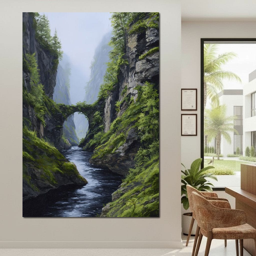 Emerald Gorge Stone Bridge River Canvas Wall Art