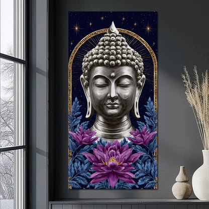 Buddha Lotus Radiance Under Stars Canvas Wall Art