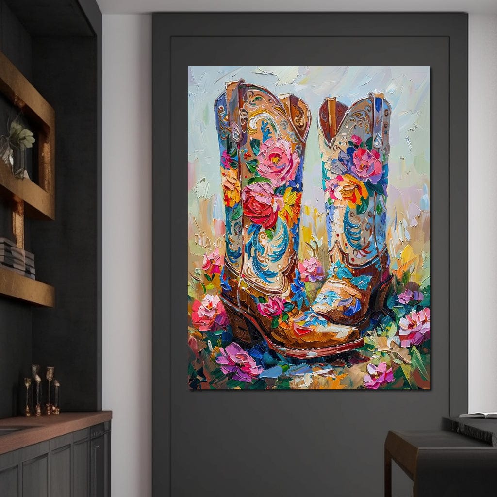 Wildflower Cowboy Boots Canvas Wall Art