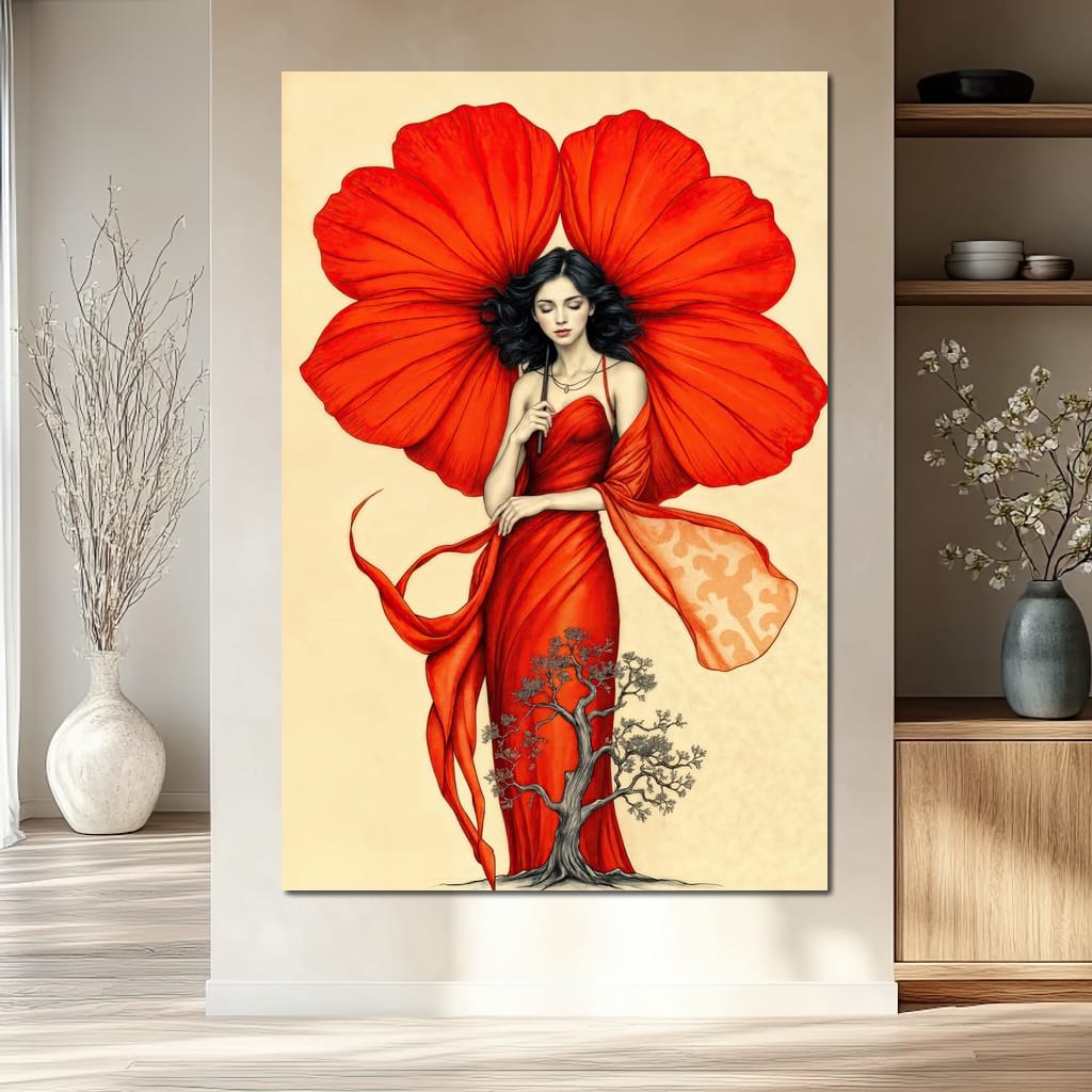 Rooted in Scarlet Canvas Wall Art