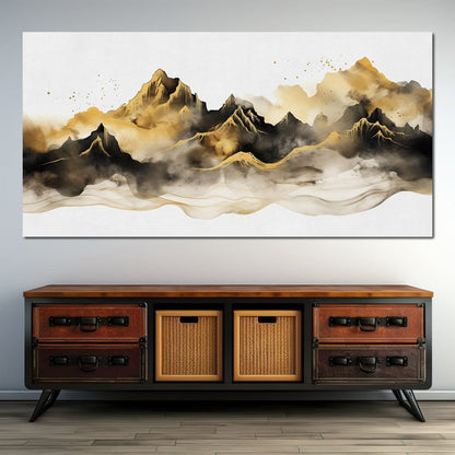 Golden Misty Peaks Panorama Canvas Wall Art