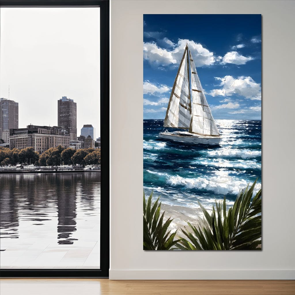 Sailboat Journey Over Turquoise Sea Canvas Wall Art