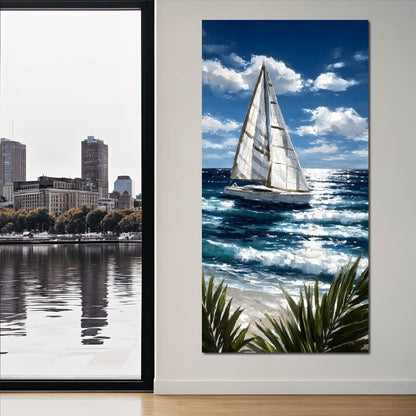 Sailboat Journey Over Turquoise Sea Canvas Wall Art