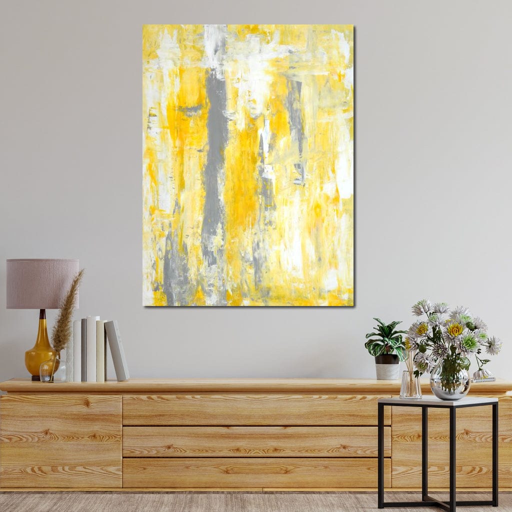 Grey & Yellow Abstract Art Painting Canvas Wall Art