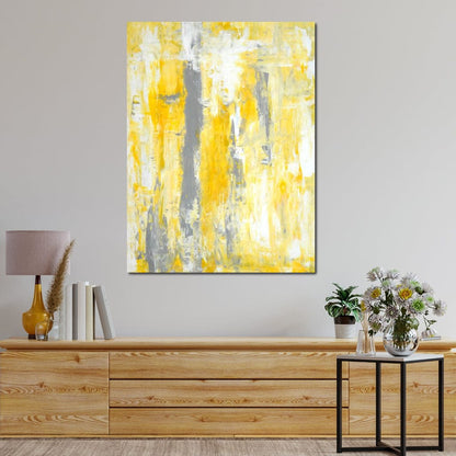 Grey & Yellow Abstract Art Painting Canvas Wall Art