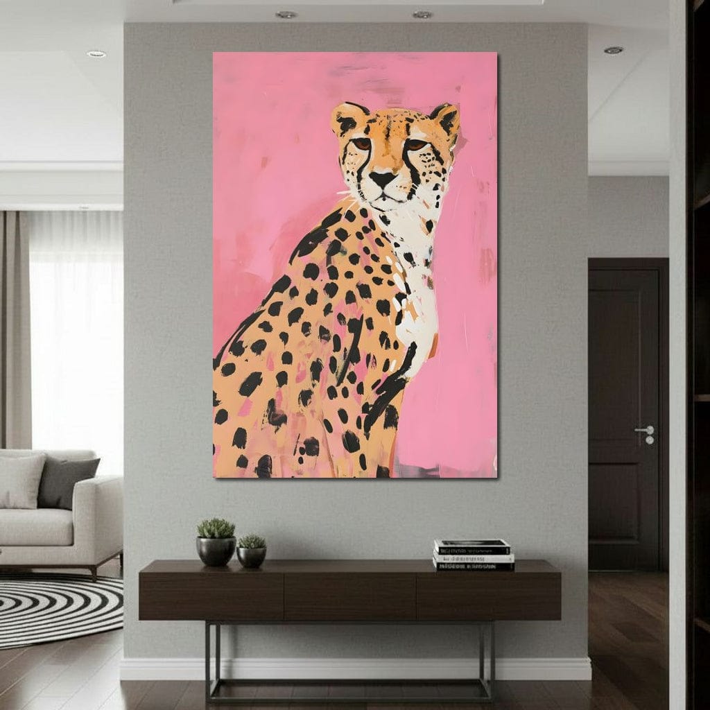 Cheetah Safari Elegance on Pink Canvas Wall Art