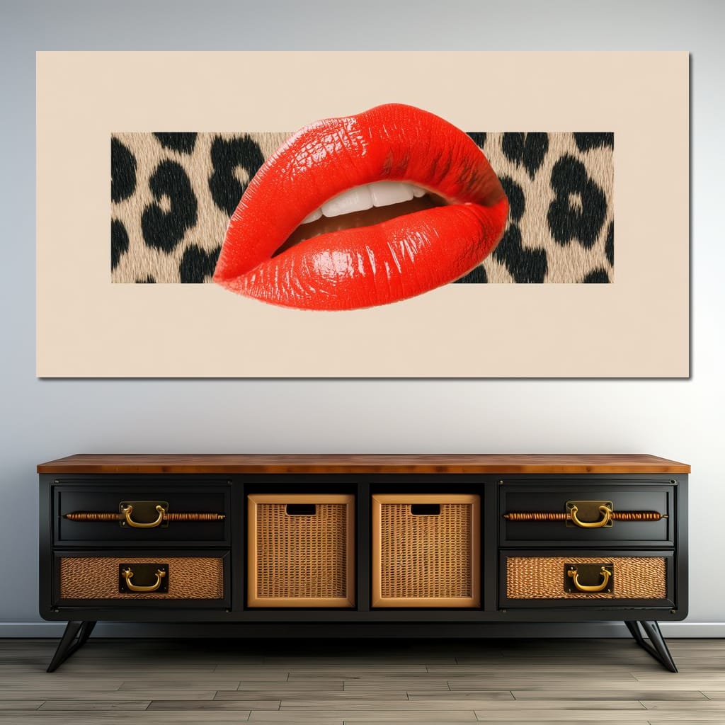 Leopard Kiss Pop Glamour Red Canvas Wall Art