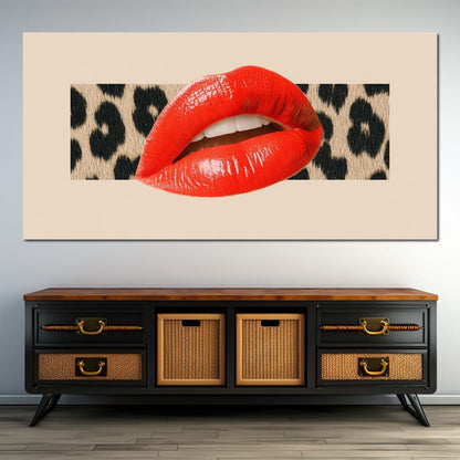 Leopard Kiss Pop Glamour Red Canvas Wall Art