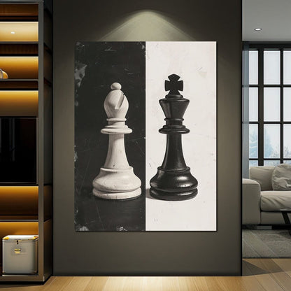 Black and White Chess Encounter Canvas Wall Art