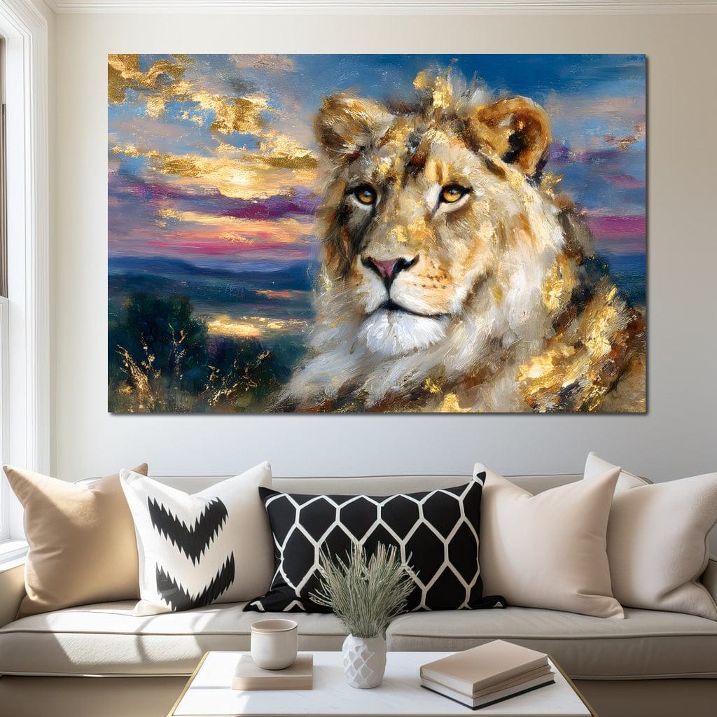 Golden Lioness Sunset Majesty Canvas Wall Art