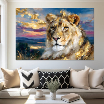 Golden Lioness Sunset Majesty Canvas Wall Art