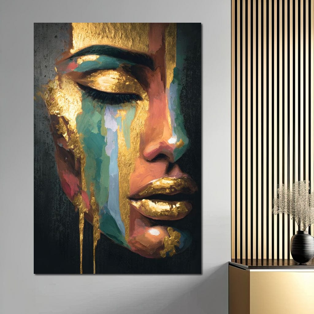 Golden Radiant Abstract Face Canvas Wall Art