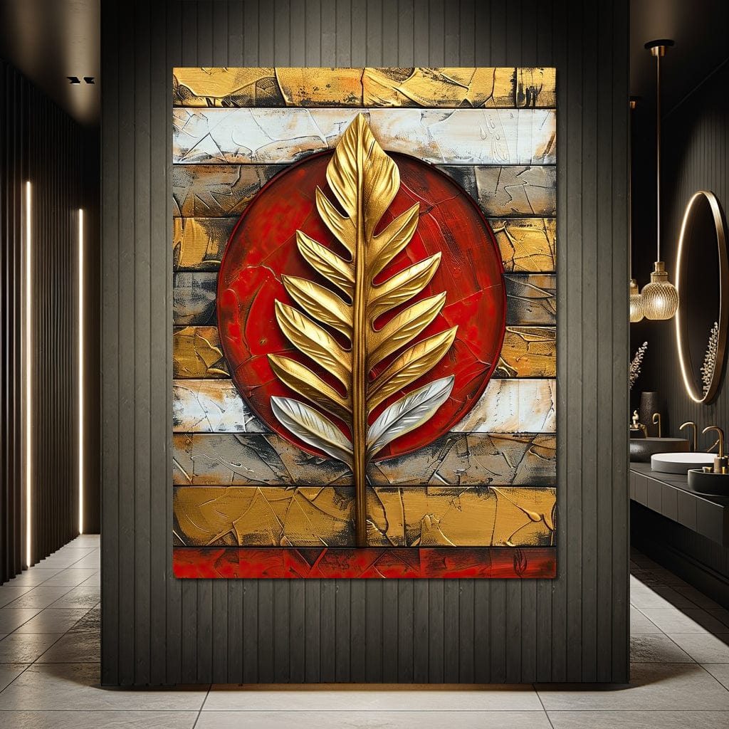 Golden Leaf on Ruby Sphere Canvas Wall Art
