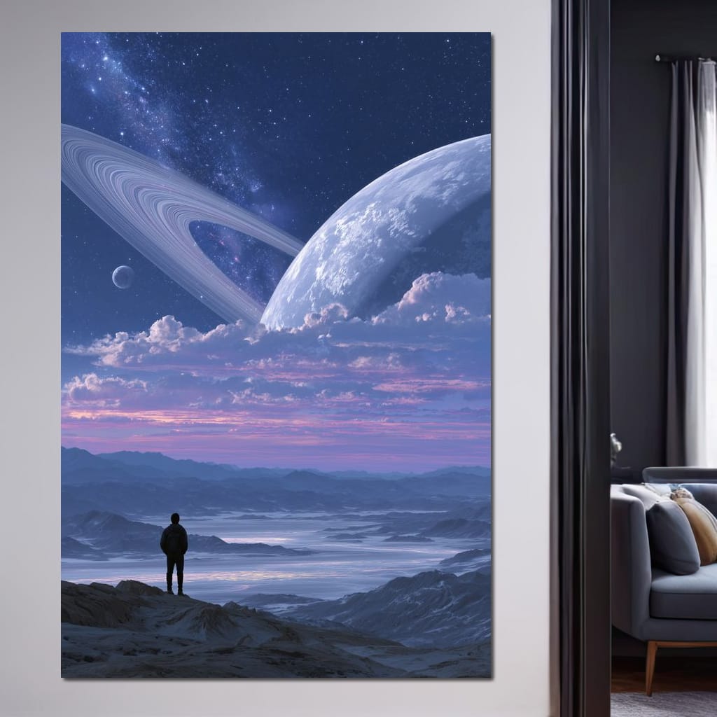 Stargazer Under Ringed World Canvas Wall Art