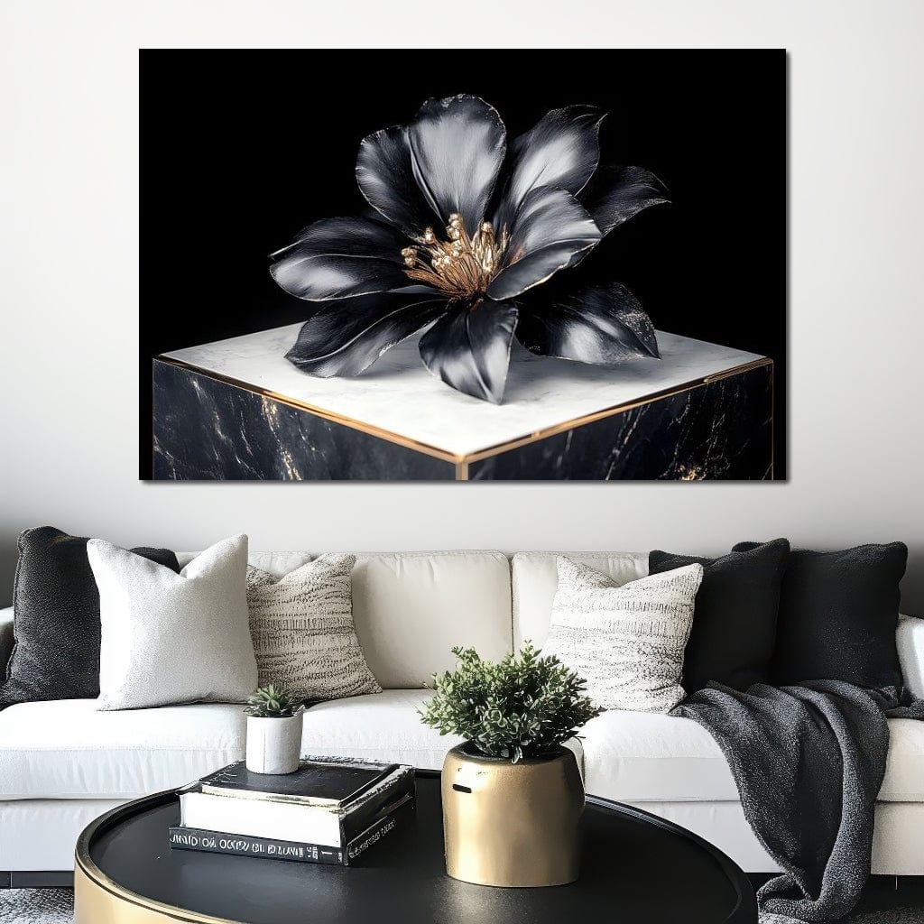 Noir Petal Elegance Burst Canvas Wall Art