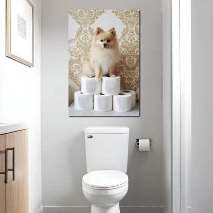 Pomeranian Toilet Tissue Throne Canvas Wall Art