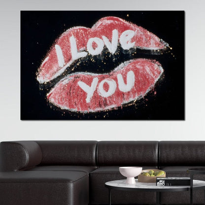 Love You Glitter Kiss Pop Canvas Wall Art