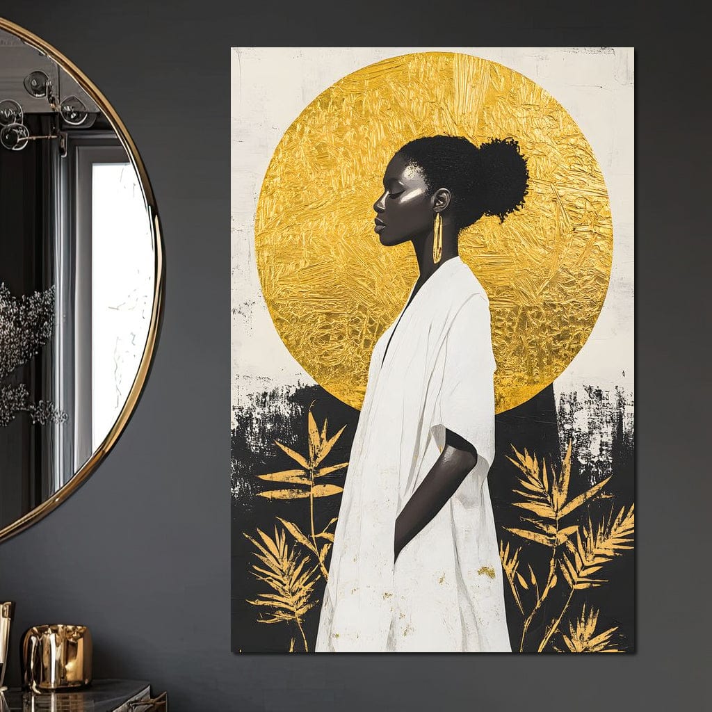Golden Halo Afrocentric Poise Canvas Wall Art