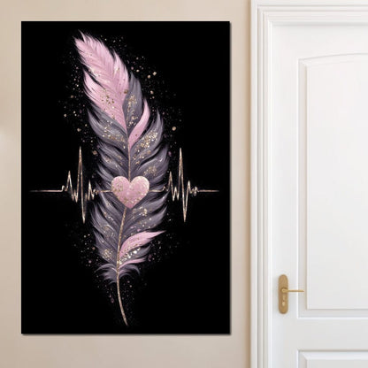 Feather Heartbeat Gold Pink Canvas Wall Art