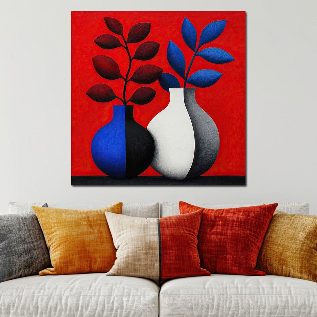 Vases in Crimson Rhythm Canvas Wall Art