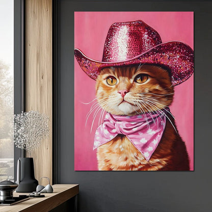 Pink Rodeo Cat Swagger Canvas Wall Art