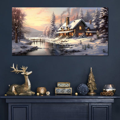 Christmas Cottage Home Canvas Wall Art