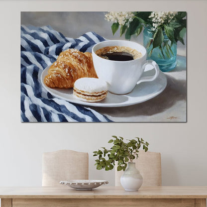 Morning Coffee Pastry & Macaron Canvas Wall Art