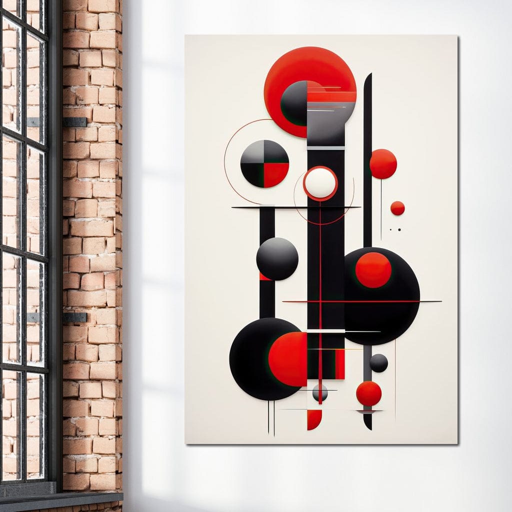 Architectural Symphony in Red and Charcoal Canvas Wall Art