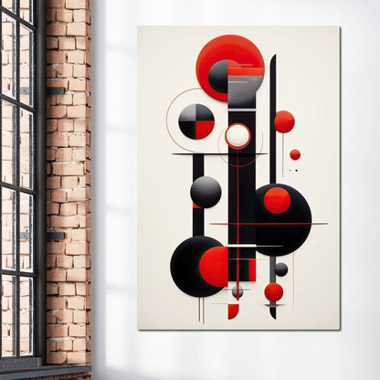 Architectural Symphony in Red and Charcoal Canvas Wall Art