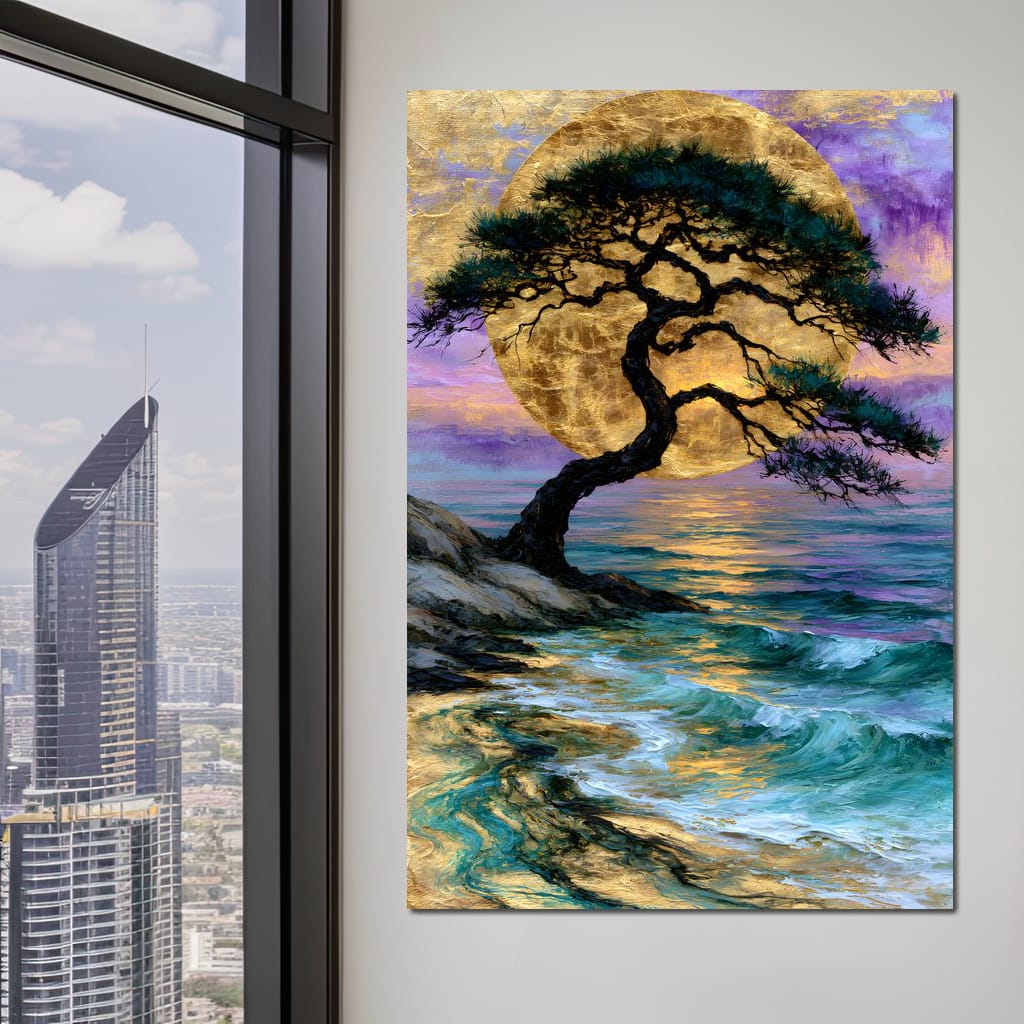 Ancient Pine Before The Gilded Moon Canvas Wall Art
