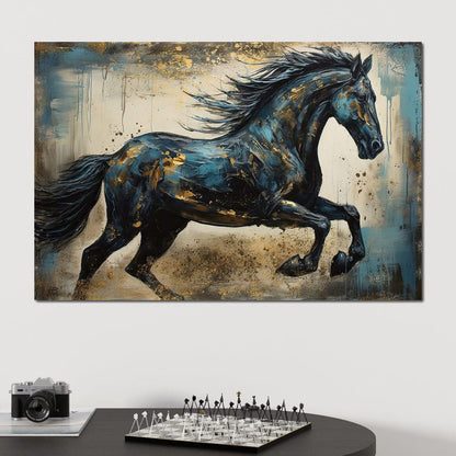 Gilded Teal Horse Canvas Wall Art