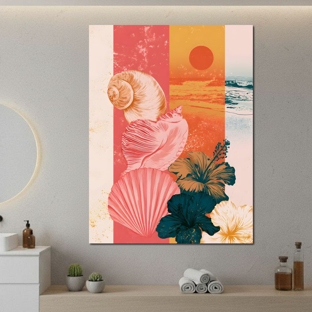 Tidal Shore And Floral Shell Canvas Wall Art