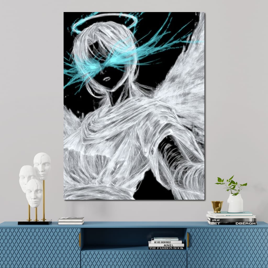 Celestial Guardian Neon Wings Canvas Wall Art