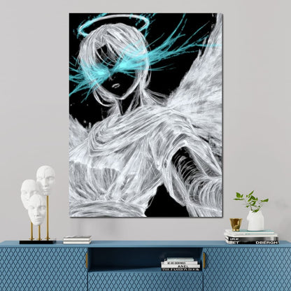 Celestial Guardian Neon Wings Canvas Wall Art