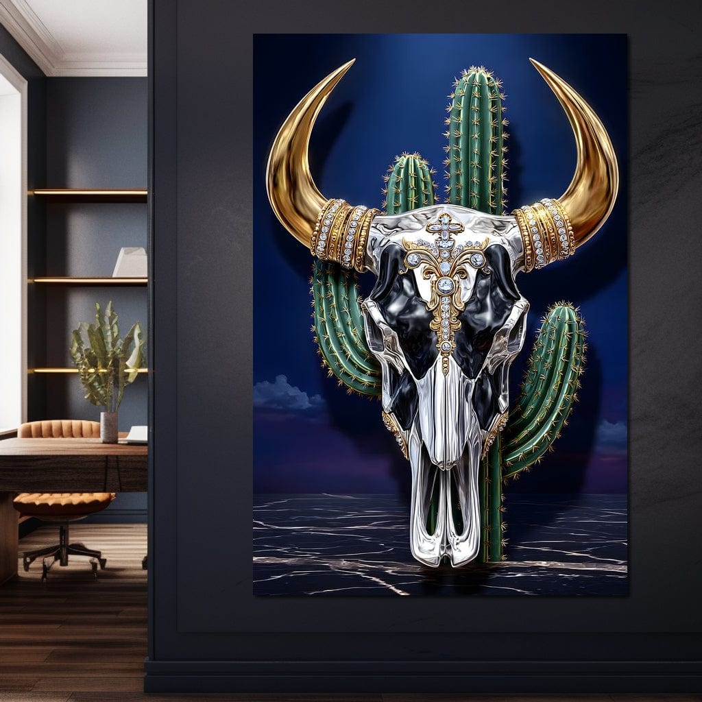 Golden Bull Skull Desert Luxe Canvas Wall Art