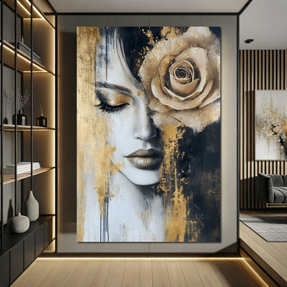 Golden Rose Reverie Portrait Canvas Wall Art